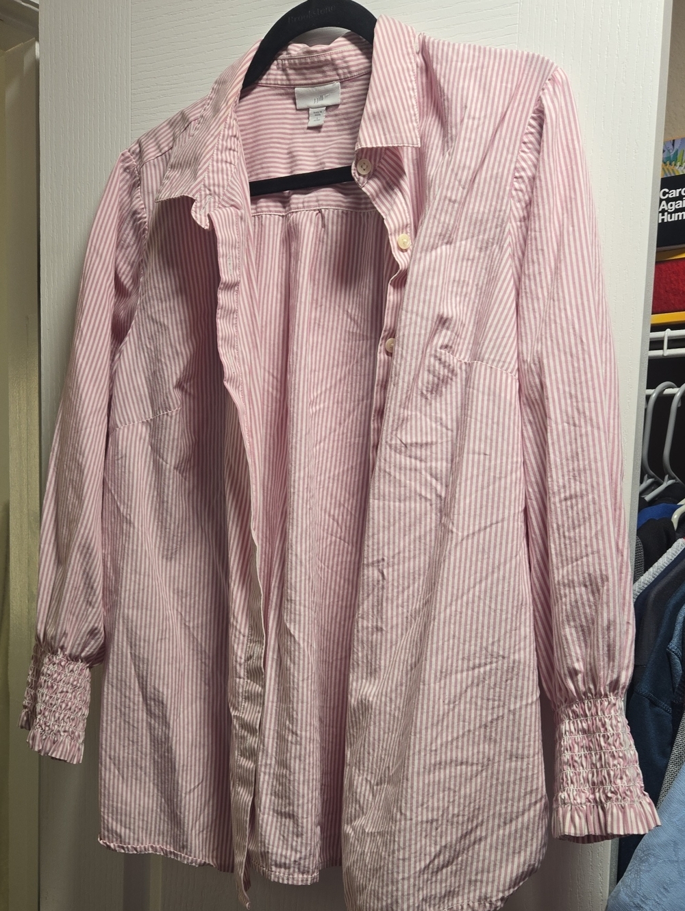 J. Jill Pink and White Striped Button-Down Shirt
